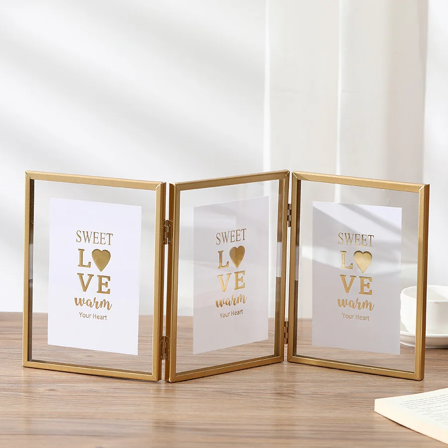Bamboo Photo Frame - Bingkai foto tiga foto logam lipat,