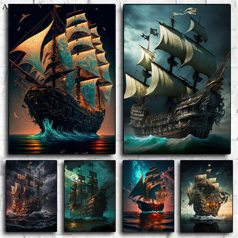 Home Decor Nautical - Poster Abstrak Kapal Bajak Laut Laut