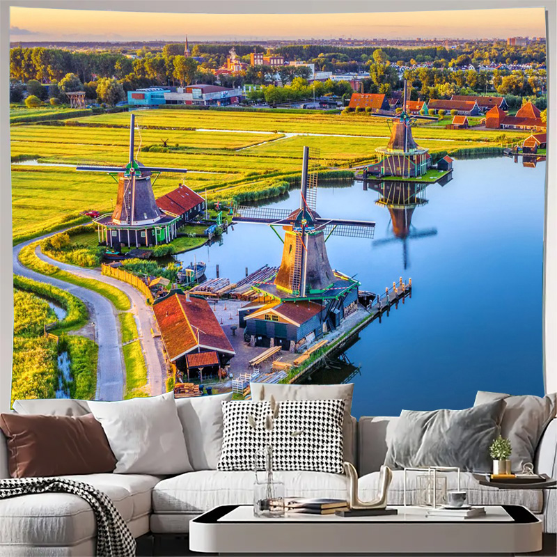 Home Decor Netherlands - Tapestry Kincir Angin Belanda Bohemian Besar,