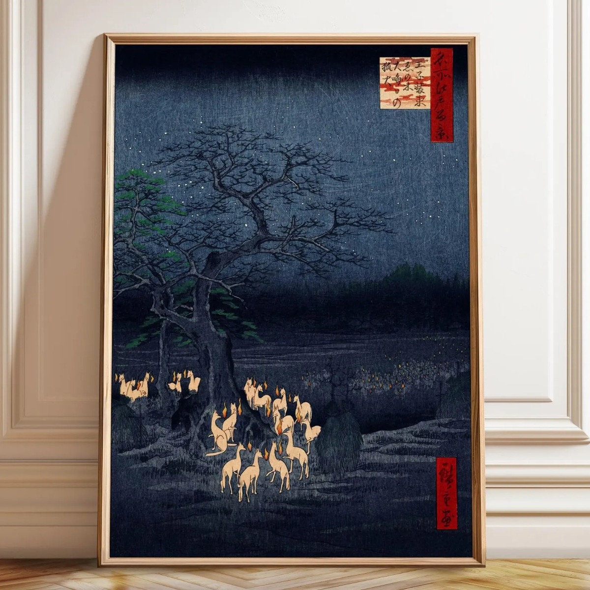 Home Decor Japandi Style - Poster Cetak Kanvas Rubah Retro Jepang