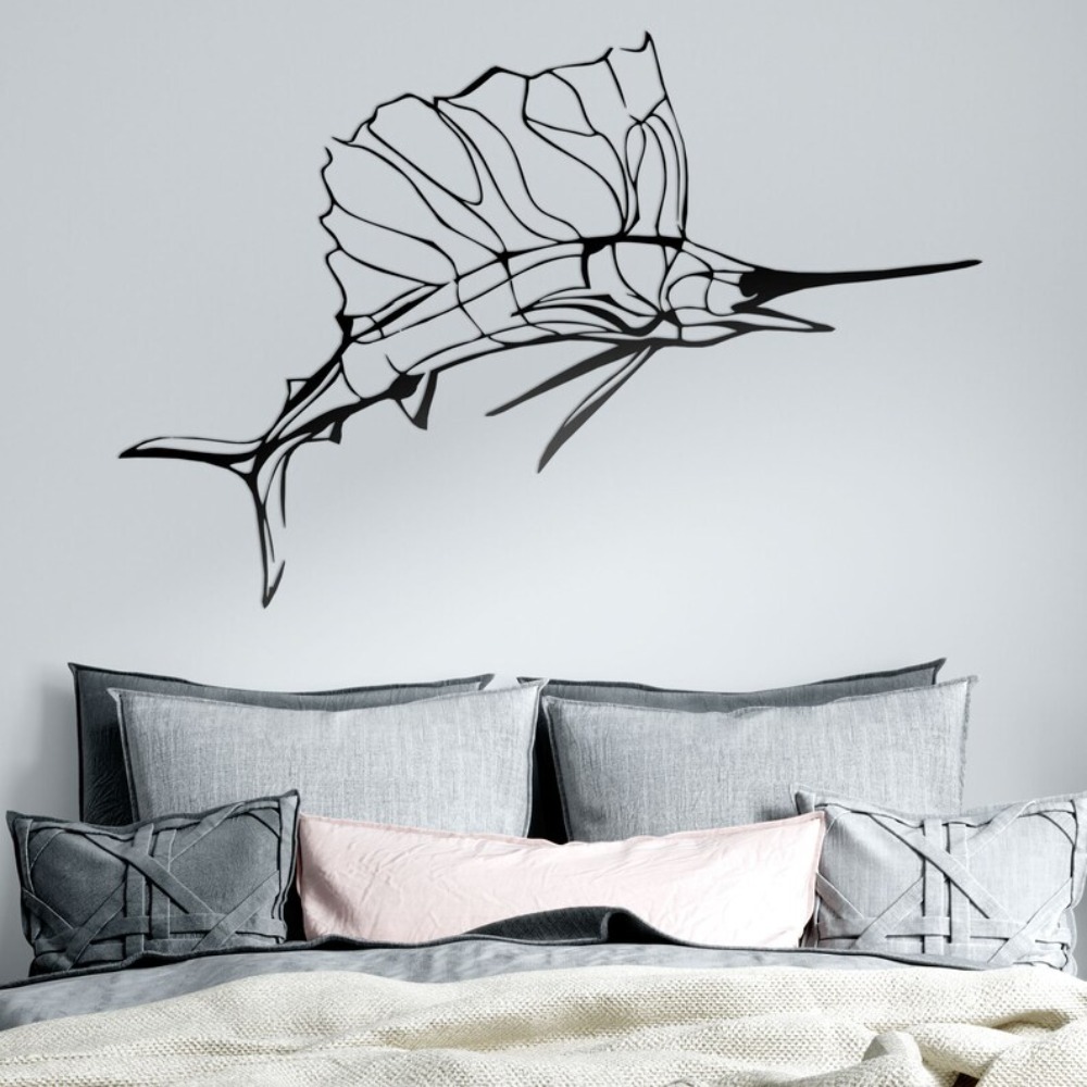 Home Decor Nautical - Seni Dinding Logam Nautical Berbentuk Ikan