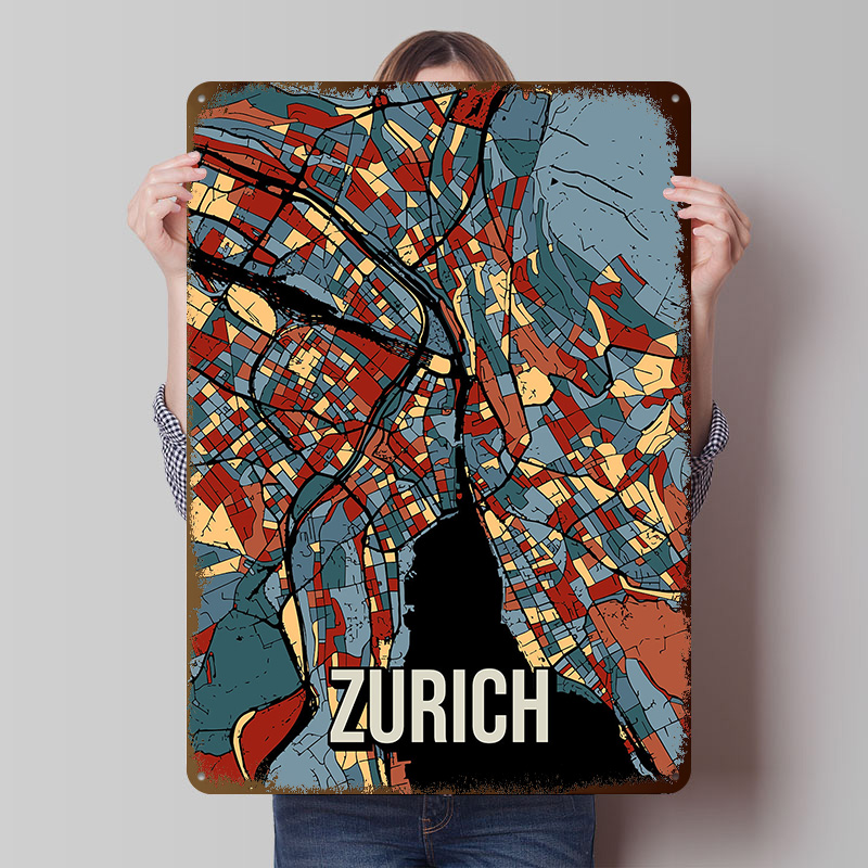 Home Decor Zurich - Poster Peta Kota Zurich dari Plat