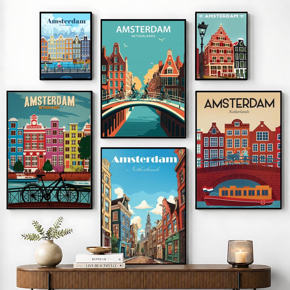 Home Decor Netherlands - Poster Amsterdam Belanda Stiker Sempurna Berperekat