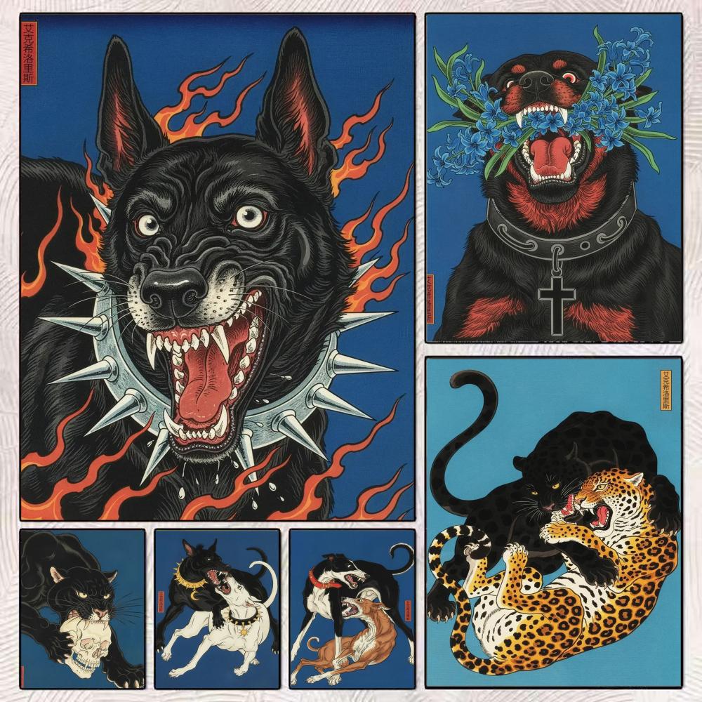 Home Decor Japandi Style - Lukisan Kaligrafi Anjing Gaya Japandi, Cetakan