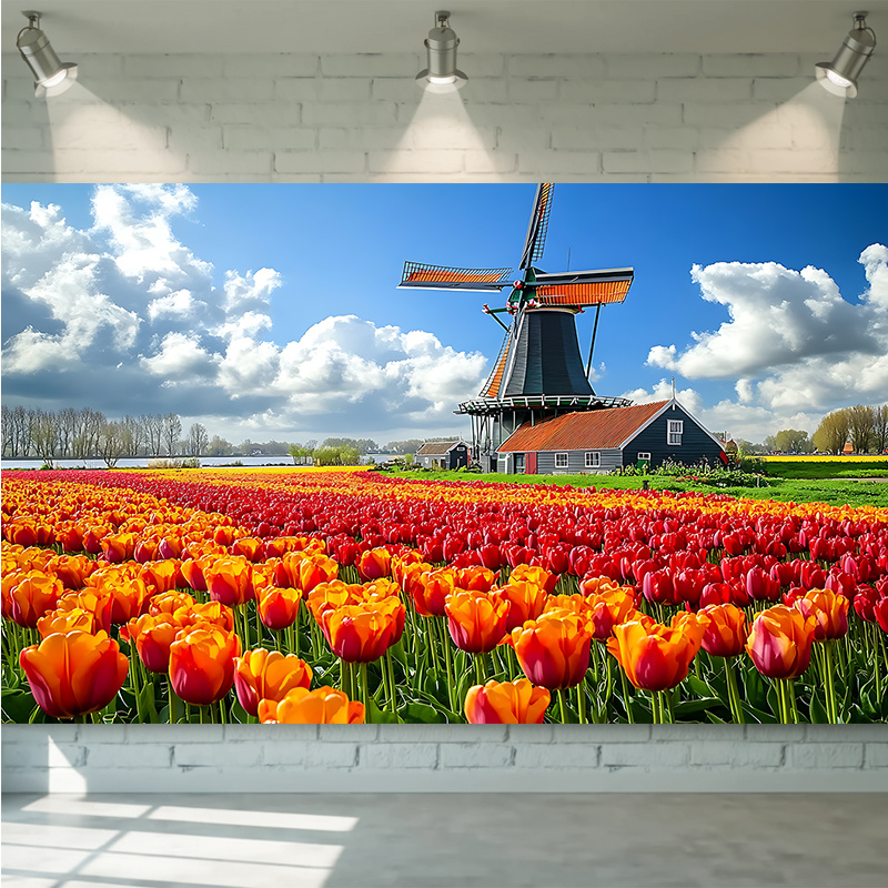 Home Decor Netherlands - Permadani Dinding Pemandangan Lapangan Tulip Kincir