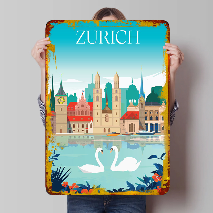 Home Decor Zurich - Cakrawala Kota Zurich dengan Tanda Timah