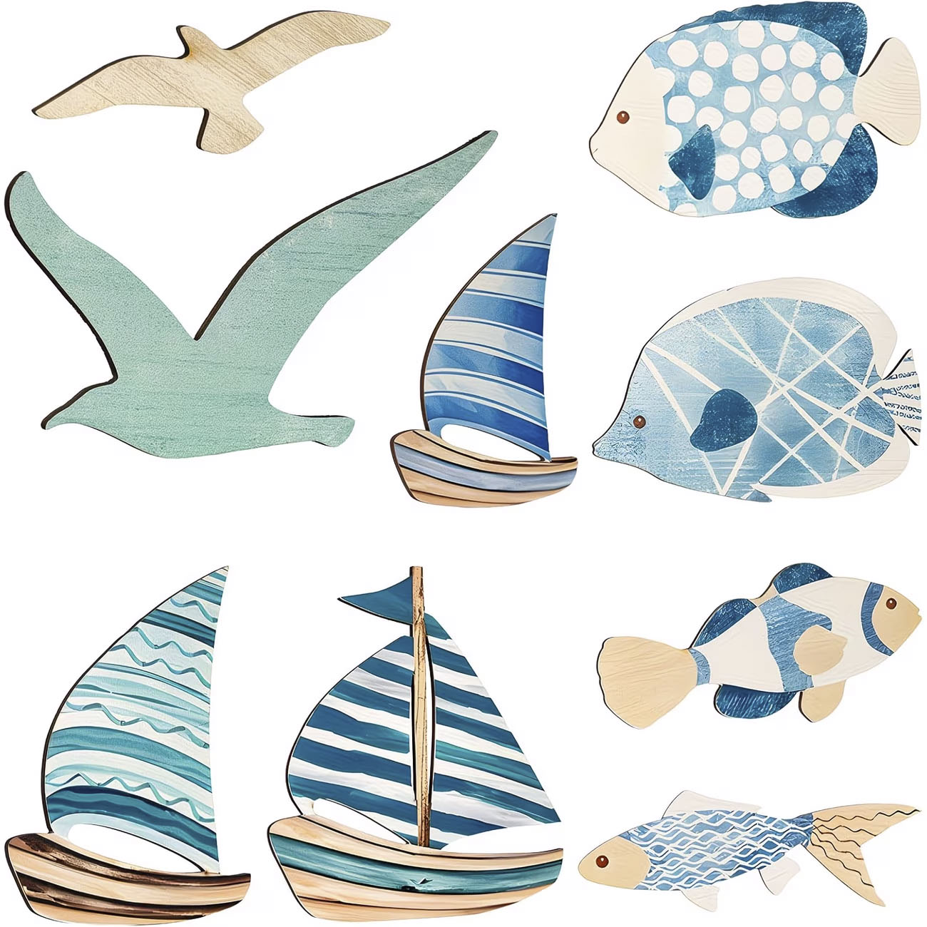 Home Decor Nautical - 9Pcs Dekorasi Dinding Kayu Bentuk Ikan