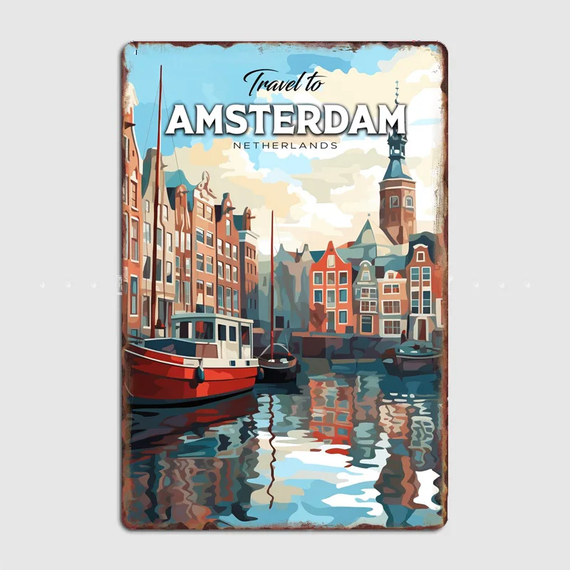 Home Decor Netherlands - Poster Retro Tempat Wisata Perjalanan Amsterdam