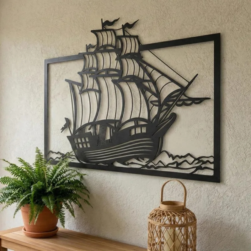 Home Decor Nautical - Seni Dinding Perahu Layar Logam, Dekorasi