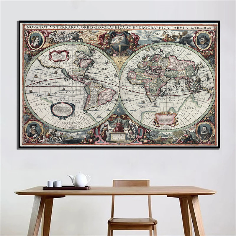Home Decor Nautical - Peta Dunia Retro, Peta Laut Nautikal,