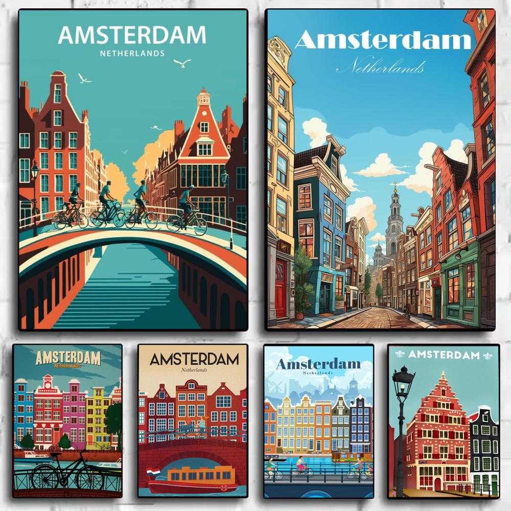 Home Decor Netherlands - Amsterdam Belanda Lukisan Kaligrafi Anti-kerut Poster