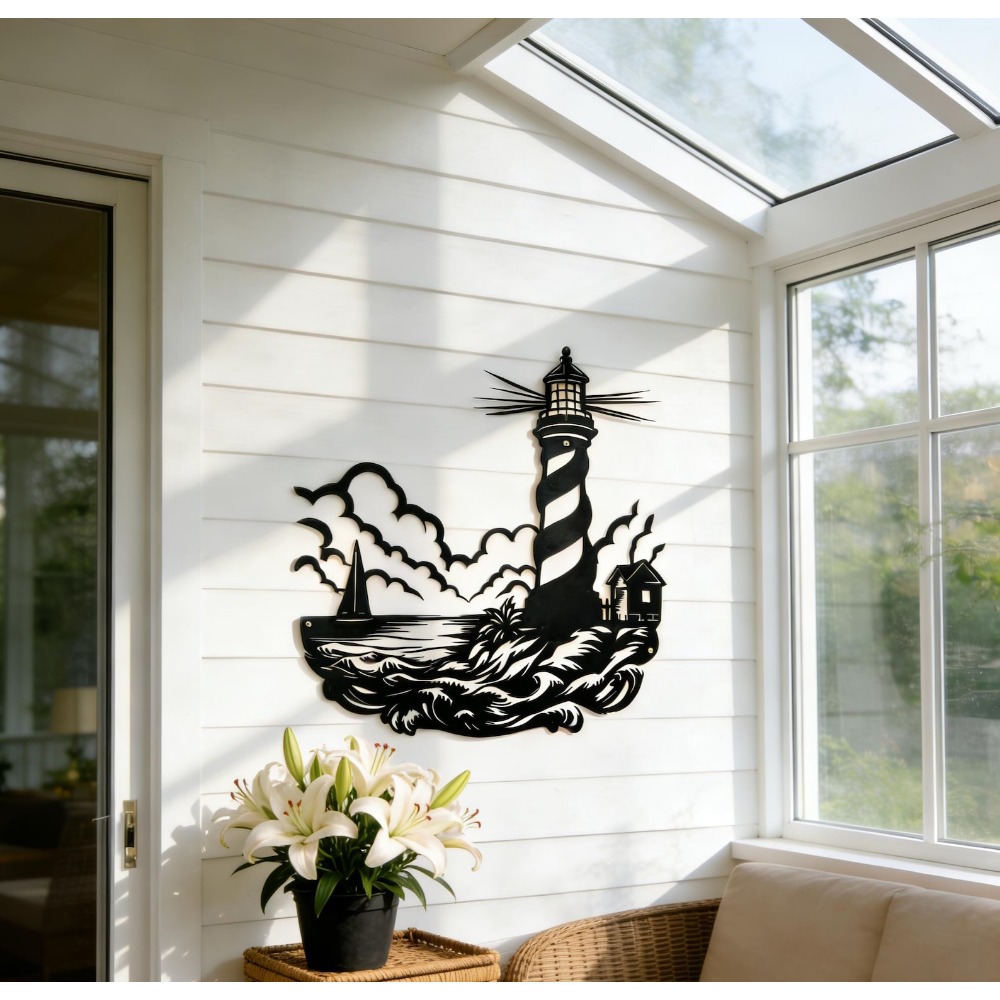 Home Decor Nautical - CIFbuy Seni Dinding Logam Mercusuar Gelombang