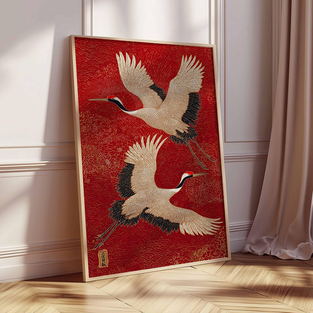 Home Decor Japandi Style - Poster Cetak Kanvas Burung Bangau Jepang