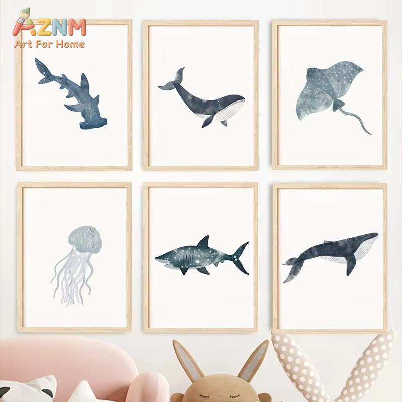 Home Decor Nautical - Poster Cat Air Hewan Laut Lukisan