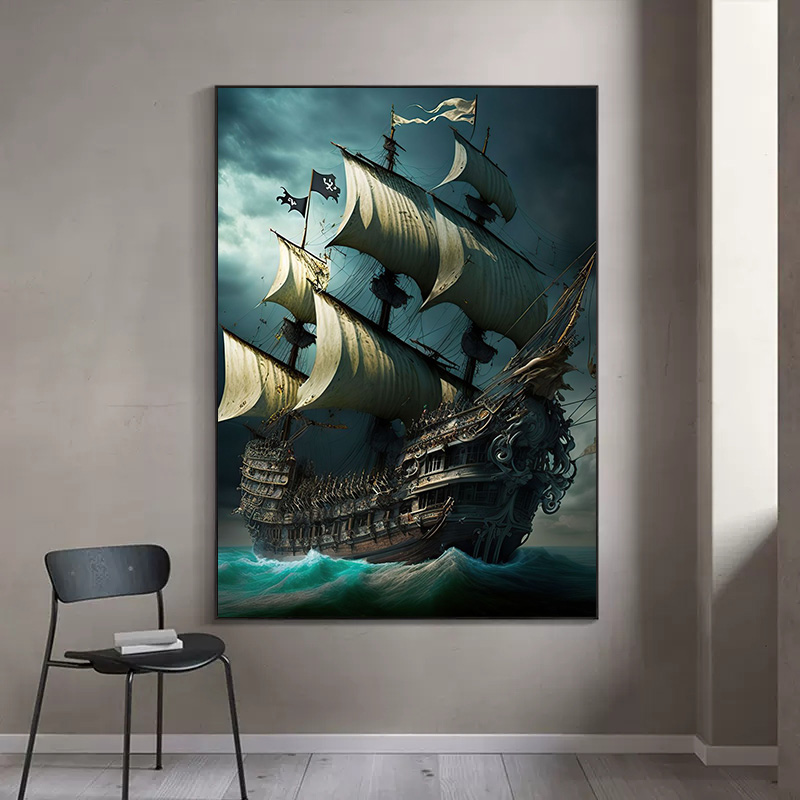 Poster Abstrak Kapal Bajak Lau - Home Decor Nautical ulasan dan harga