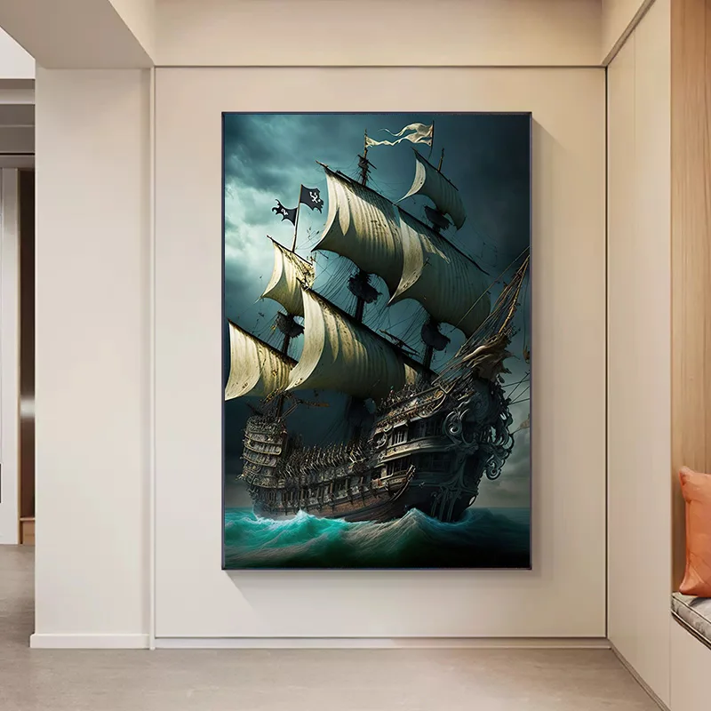 Poster Abstrak Kapal Bajak Lau - Home Decor Nautical ulasan dan harga