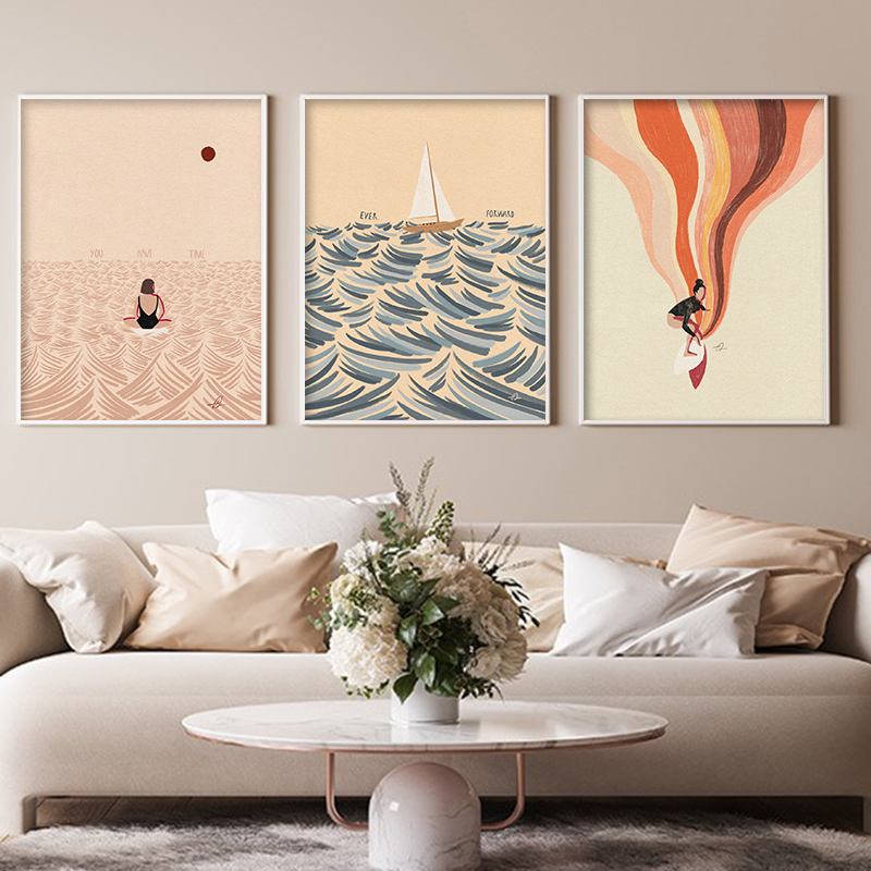 Seni Minimalis Nordik Surfing  - Home Decor Nautical ulasan dan harga