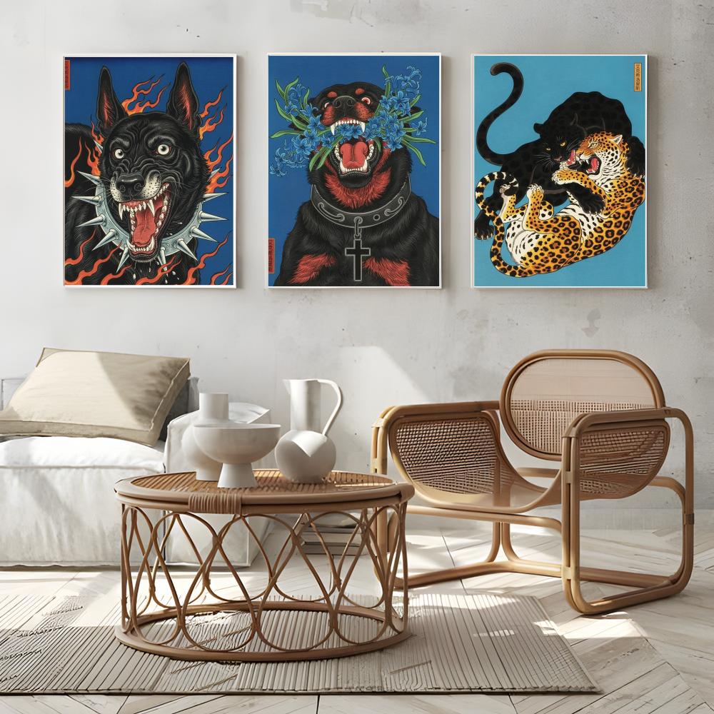 Lukisan Kaligrafi Anjing Gaya  - Home Decor Japandi Style ulasan dan harga