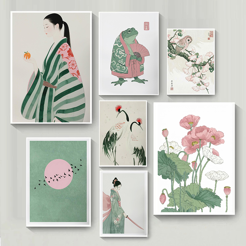 Poster Wanita Samurai Crane Ja - Home Decor Japandi Style ulasan dan harga