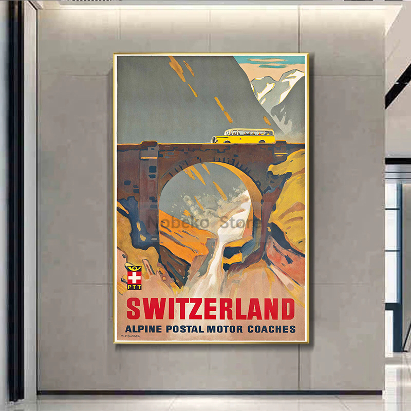 Swiss Poster perjalanan antik  - Home Decor Zurich ulasan dan harga